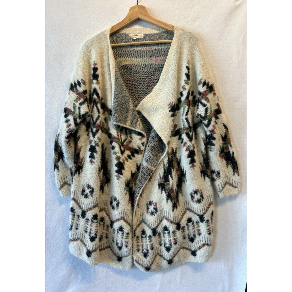 Entro Cardigan Women's L Open Front Sweater Boho Aztec Tribal Print Multicolor